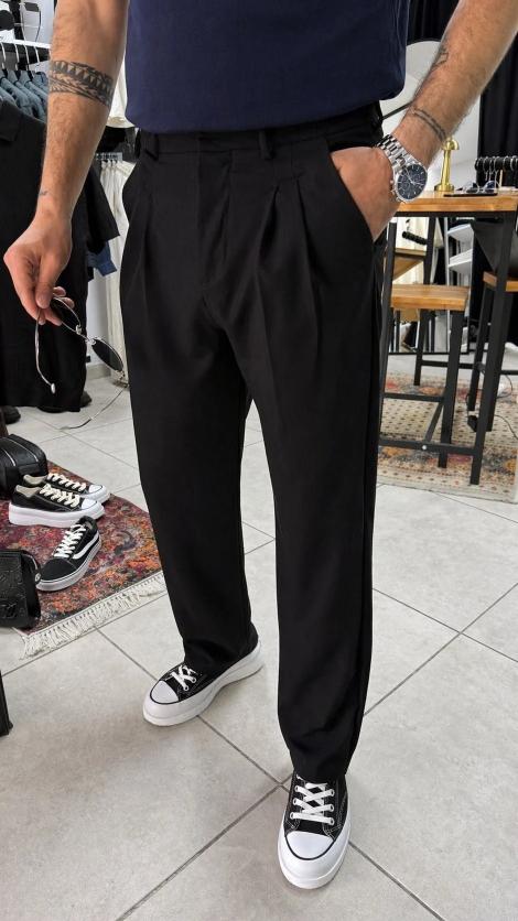 Premium Pileli Siyah Klasik Pantolon